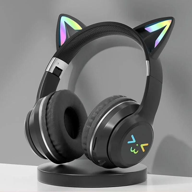 LS Wireless RGB Glow Cat Ear Head Headphones