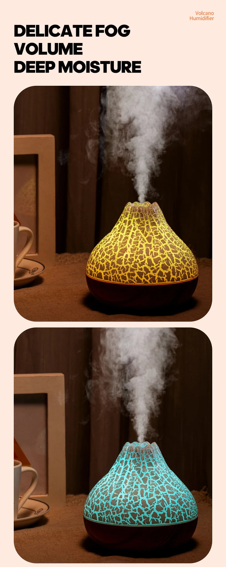 Volcano Air Humidifier with Colourful Ambient Night Light