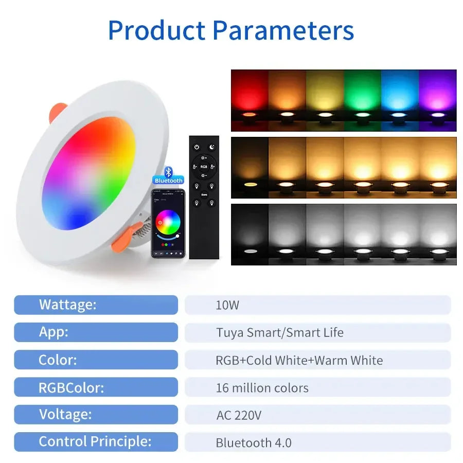 EeeToo Bluetooth LED Downlight – Dimmable RGB + White Light with Remote Control