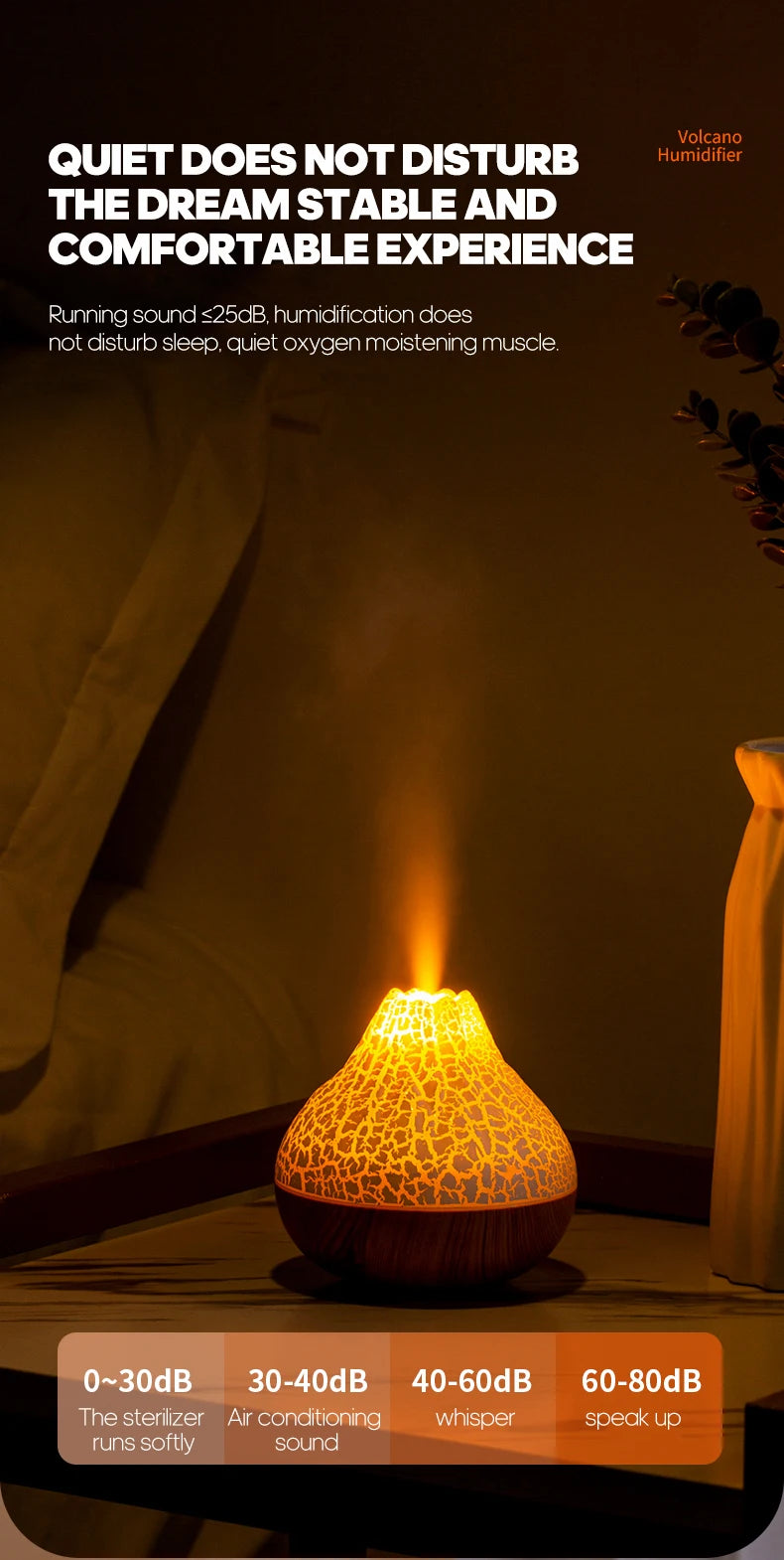 Volcano Air Humidifier with Colourful Ambient Night Light
