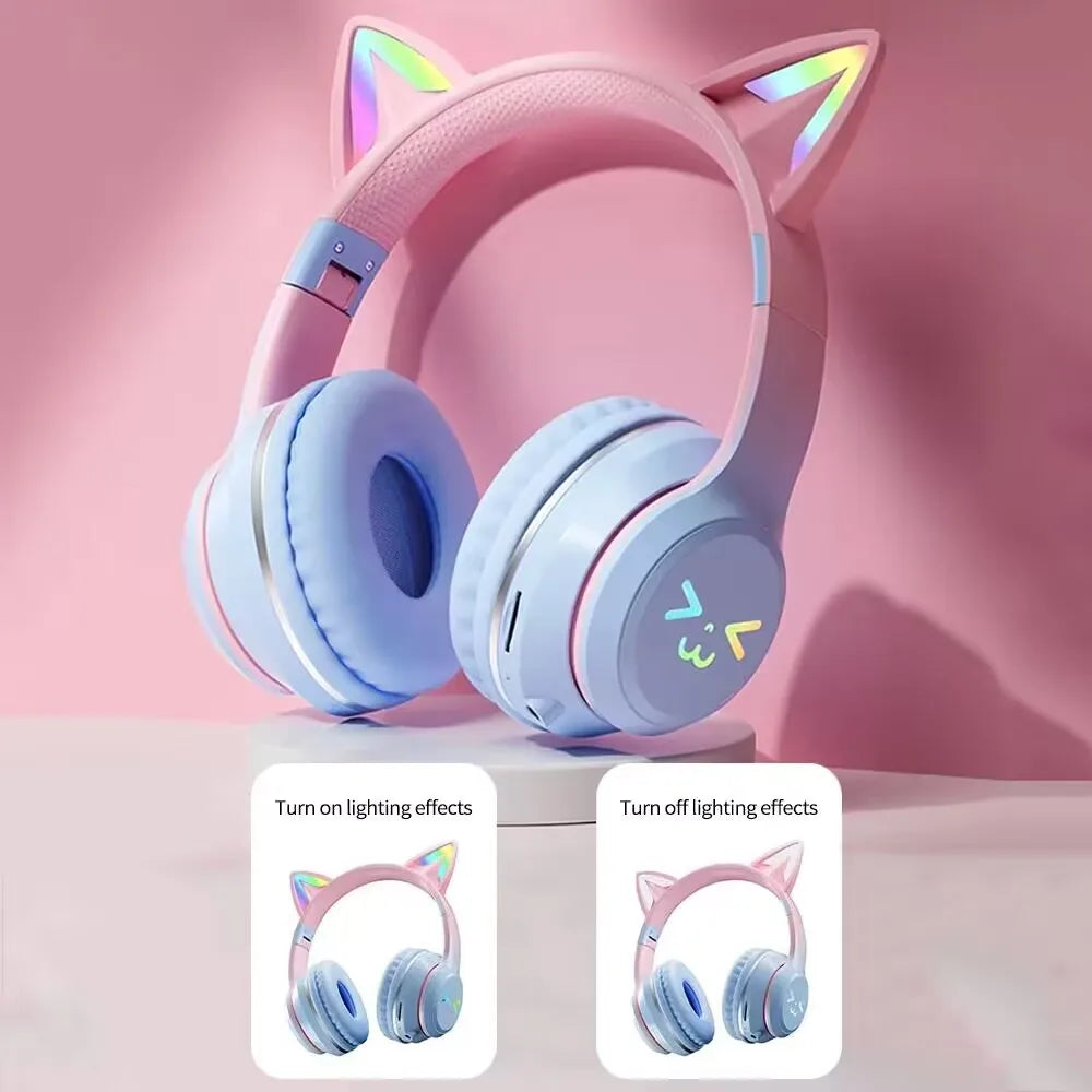 LS Wireless RGB Glow Cat Ear Head Headphones