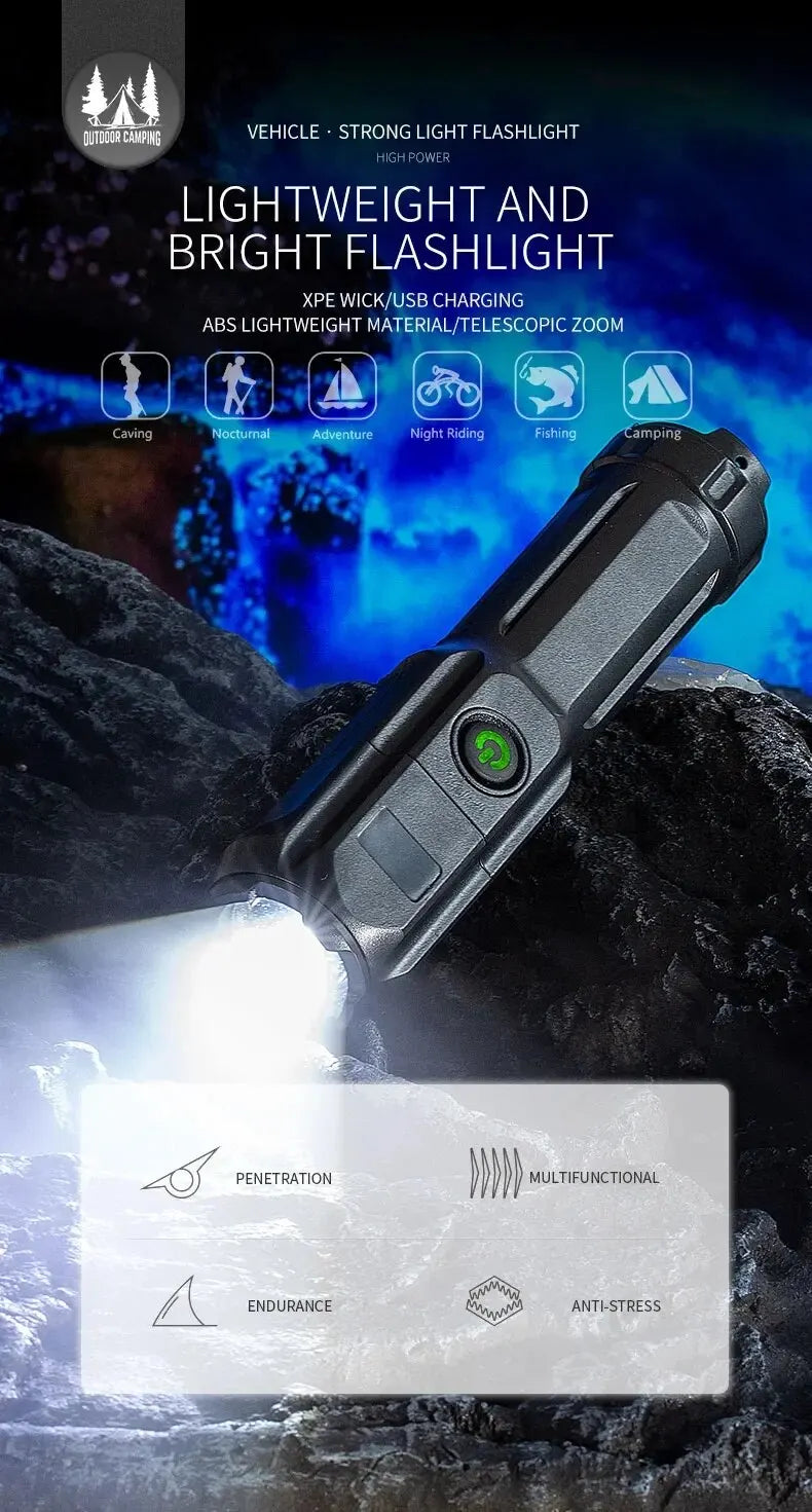 F15-T Rechargeable LED Flashlight – Portable & Waterproof for Outdoor Adventures