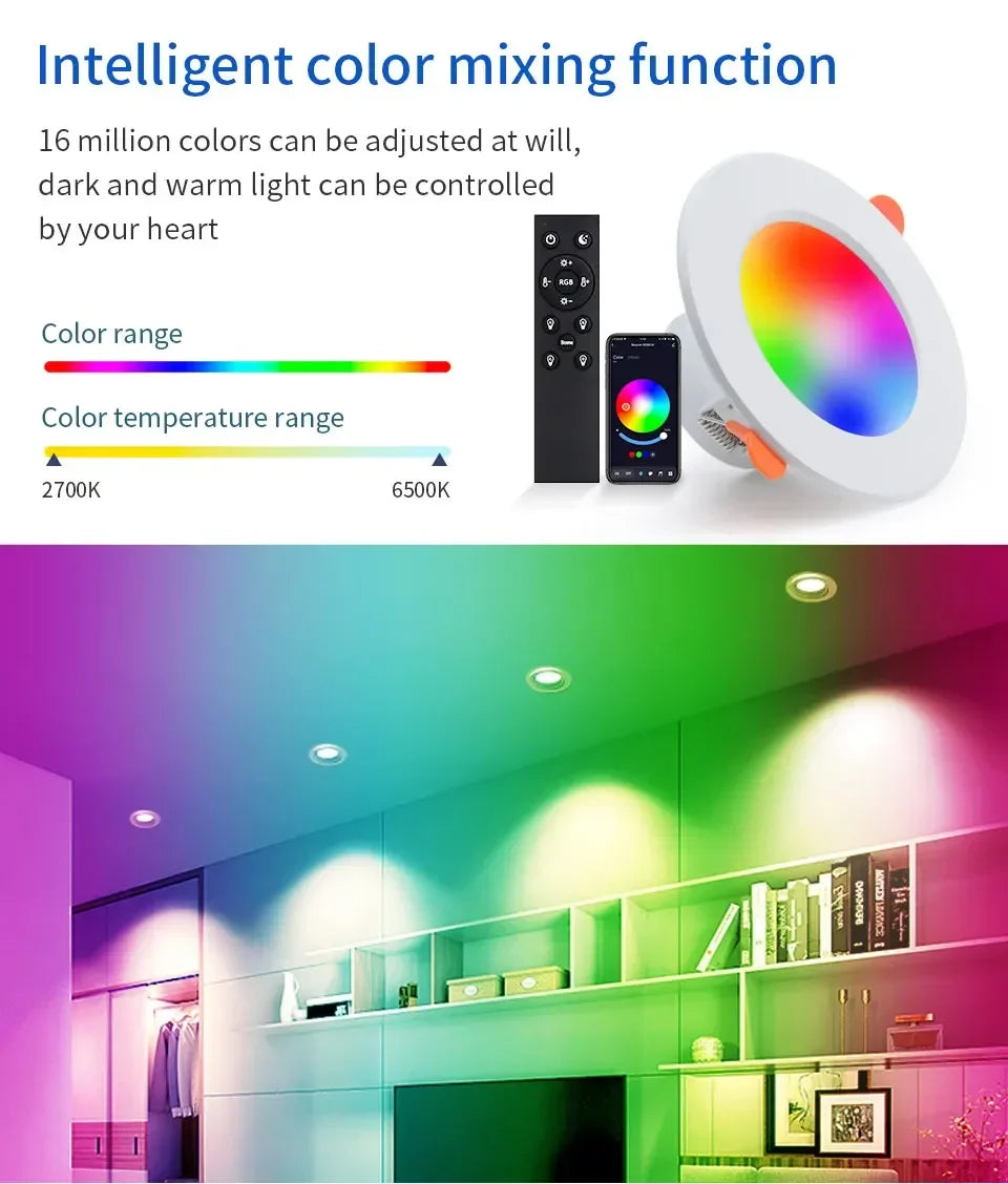 EeeToo Bluetooth LED Downlight – Dimmable RGB + White Light with Remote Control