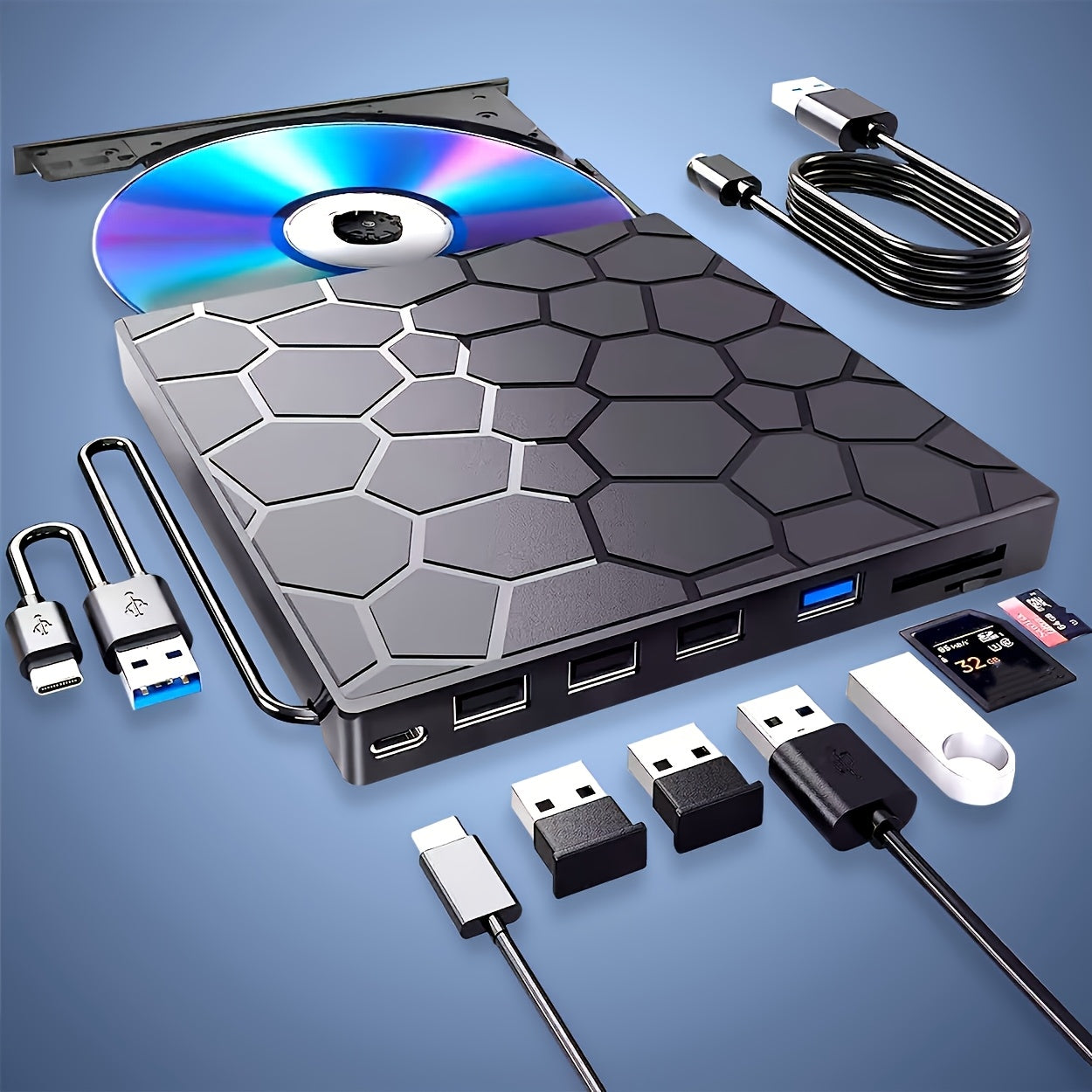 8-in-1 External CD/DVD Drive β High-Speed USB 3.0 Burner & Player