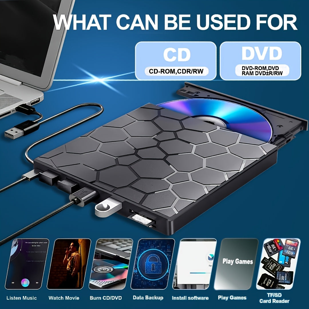 8-in-1 External CD/DVD Drive β High-Speed USB 3.0 Burner & Player