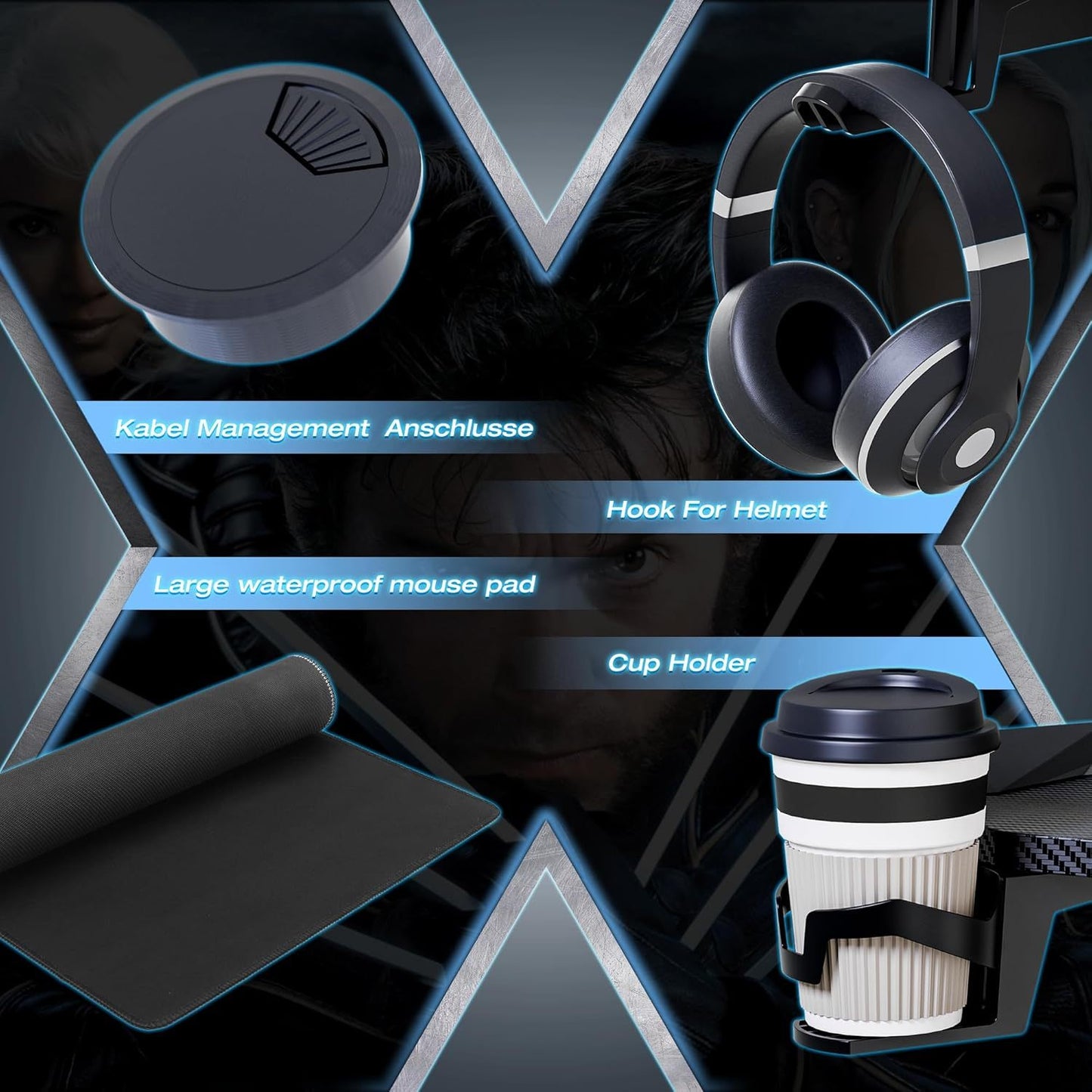 X-Shaped Carbon Fiber Gaming Desk Customise with Custom Lights