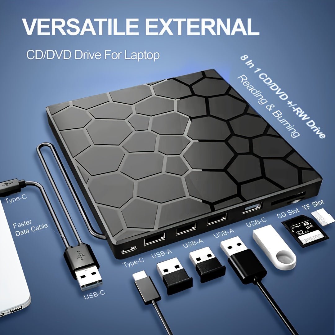 8-in-1 External CD/DVD Drive β High-Speed USB 3.0 Burner & Player