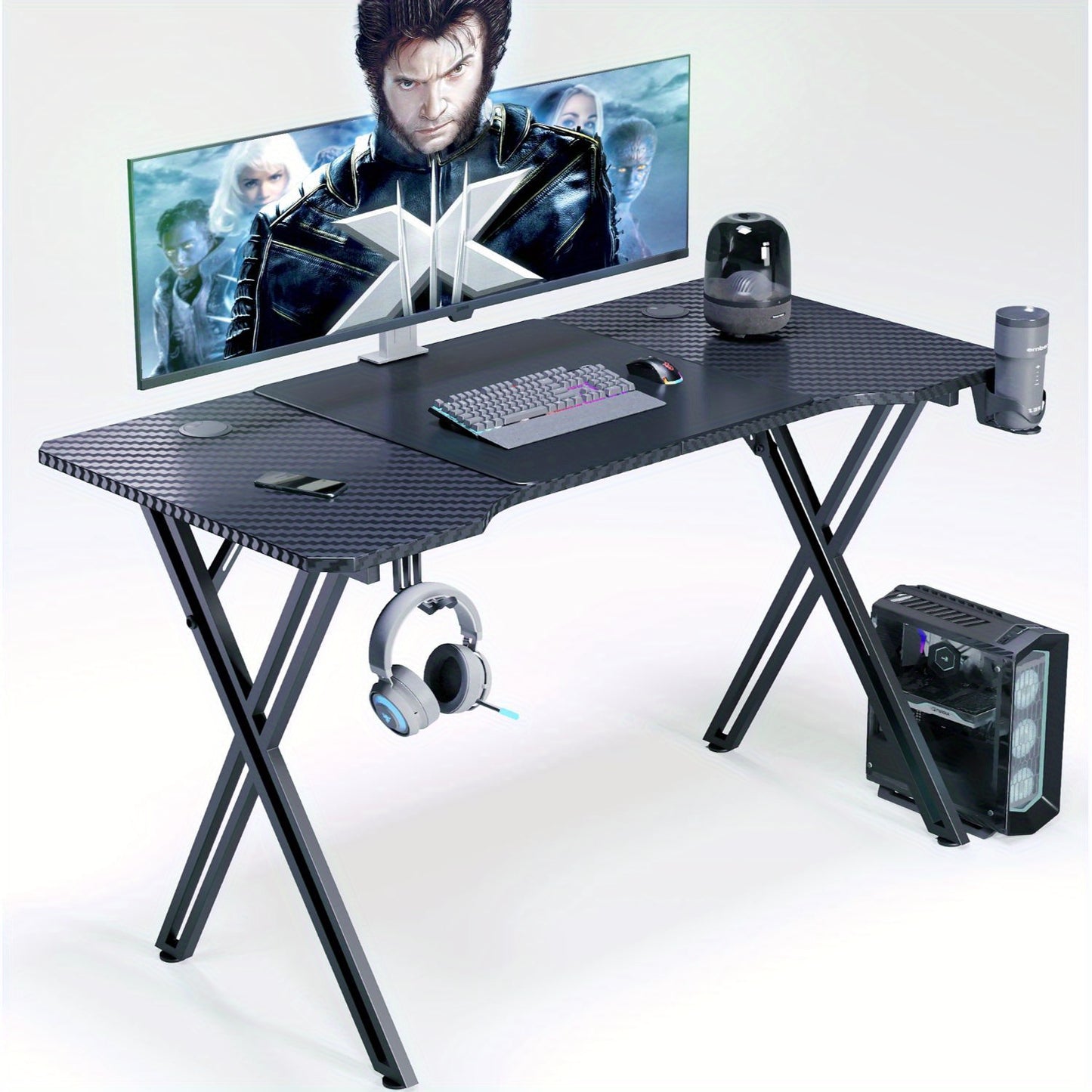 X-Shaped Carbon Fiber Gaming Desk Customise with Custom Lights