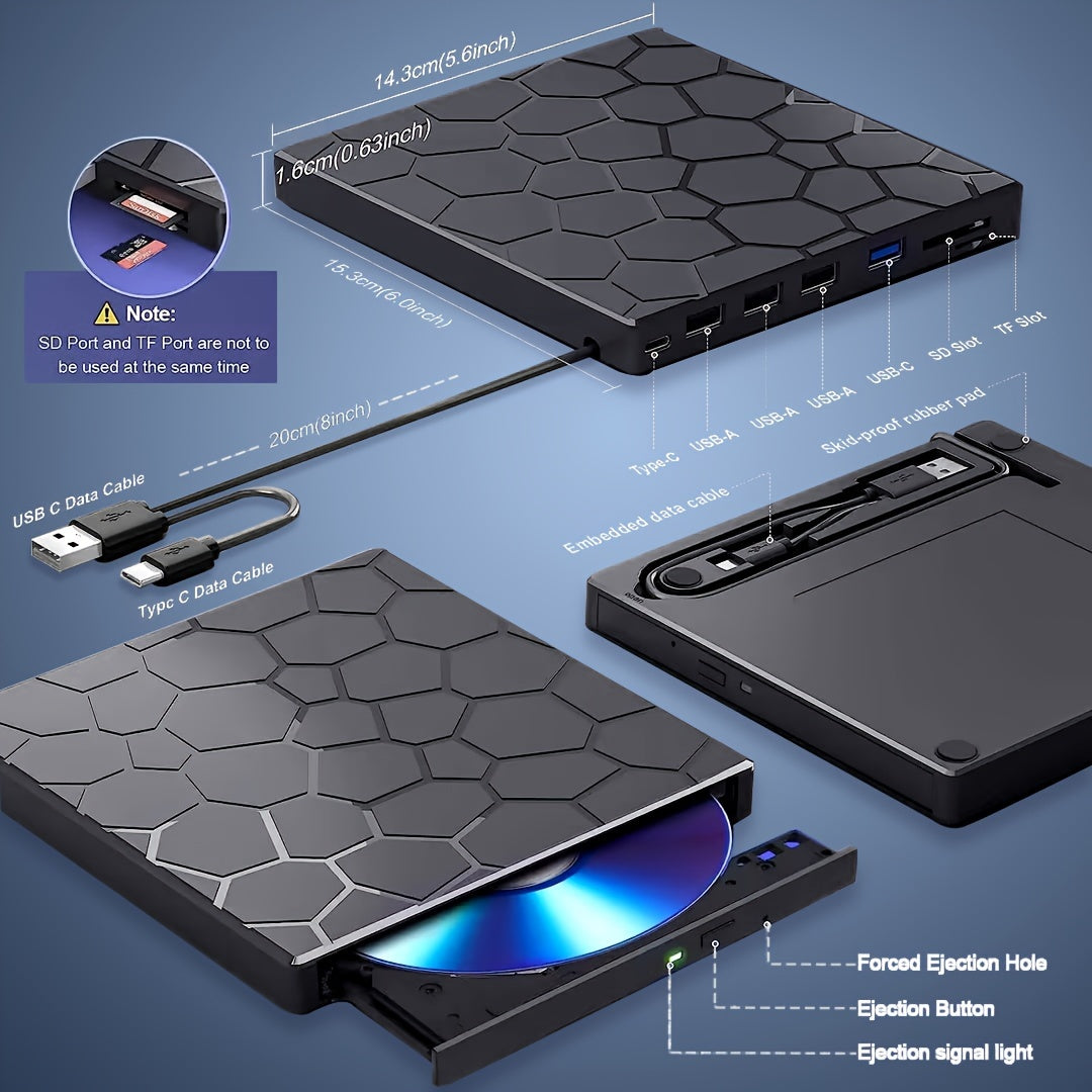8-in-1 External CD/DVD Drive β High-Speed USB 3.0 Burner & Player