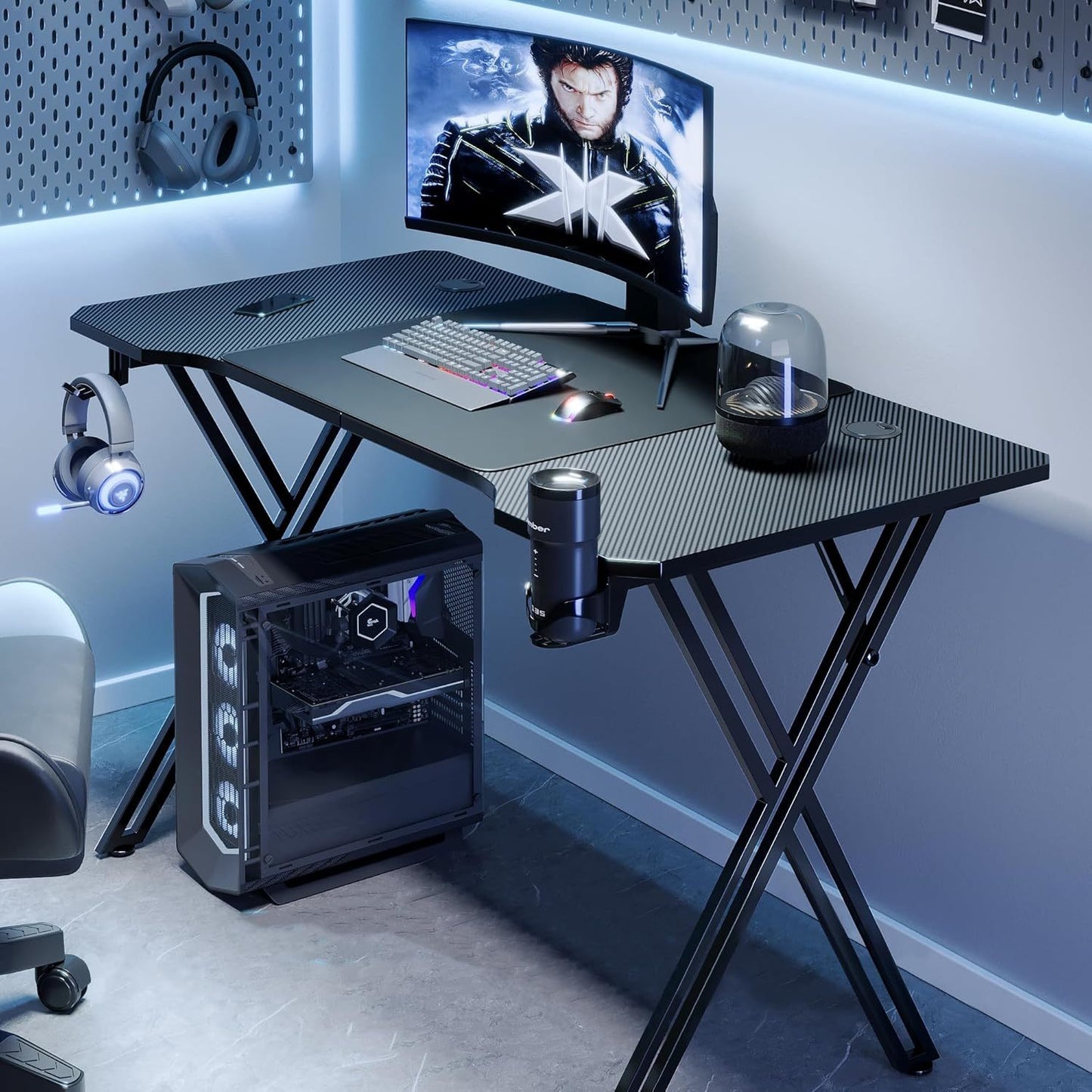 X-Shaped Carbon Fiber Gaming Desk Customise with Custom Lights