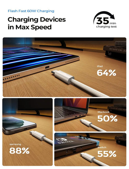PD 65W Fast Charging USB-C to USB-C Cable – High-Speed Data & Power