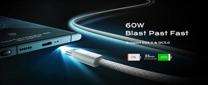 PD 65W Fast Charging USB-C to USB-C Cable – High-Speed Data & Power