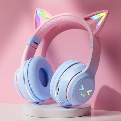 LS Wireless RGB Glow Cat Ear Head Headphones
