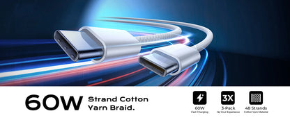 PD 65W Fast Charging USB-C to USB-C Cable – High-Speed Data & Power