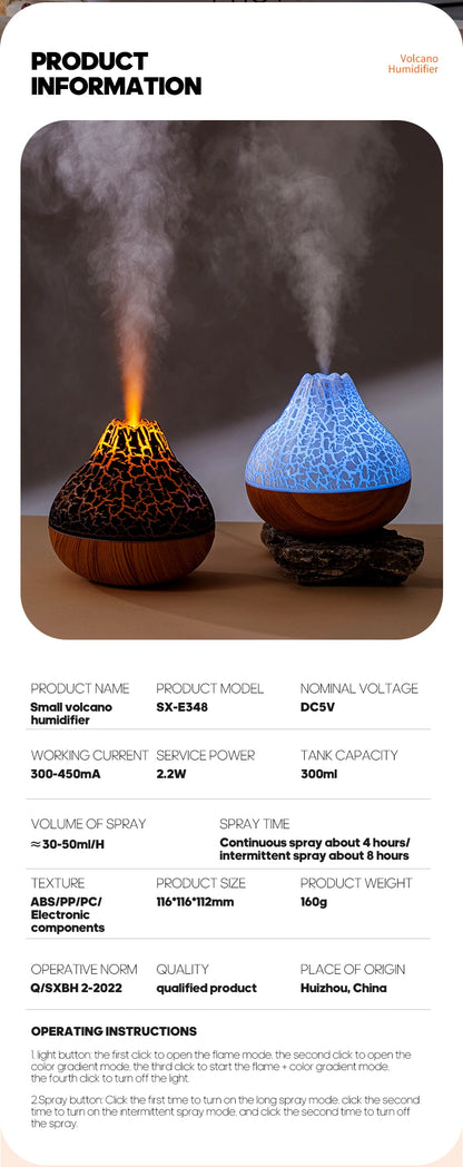 Volcano Air Humidifier with Colourful Ambient Night Light